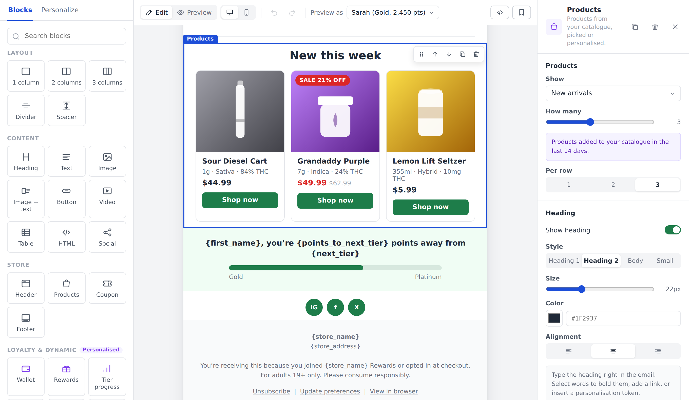 Select Products inside the Breadstack visual email builder